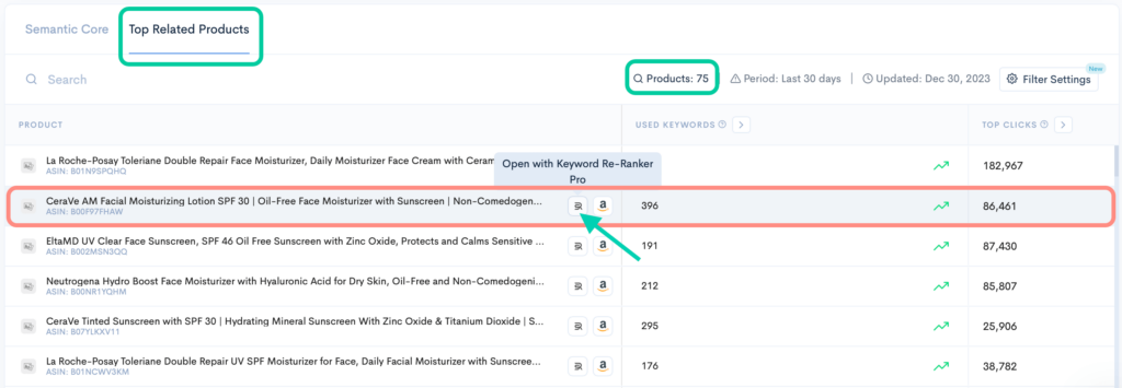 Top related products for "face moisturizer with spf" keyword on Keyword Hunter Pro.