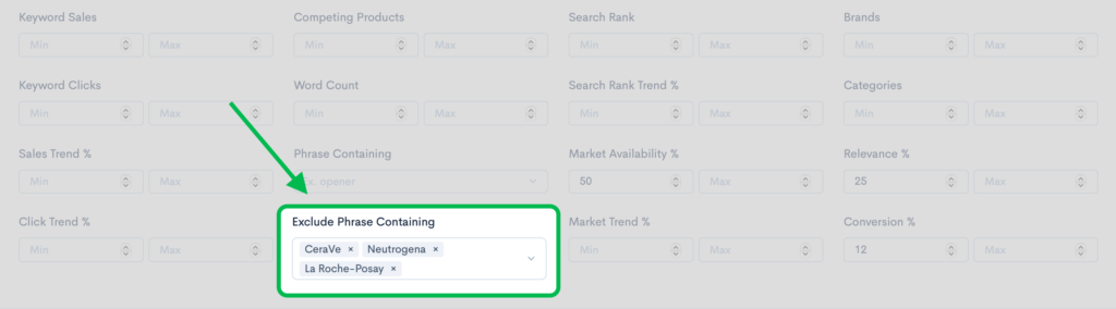 Keyword Research Filter Settings in Sellerise Keyword Hunter