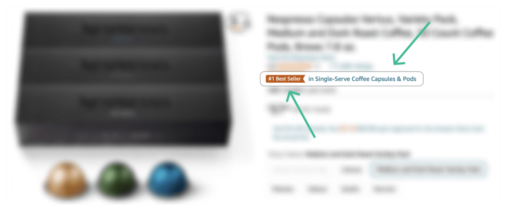 Amazon product listing showing Nespresso coffee capsules with a #1 Best Seller badge