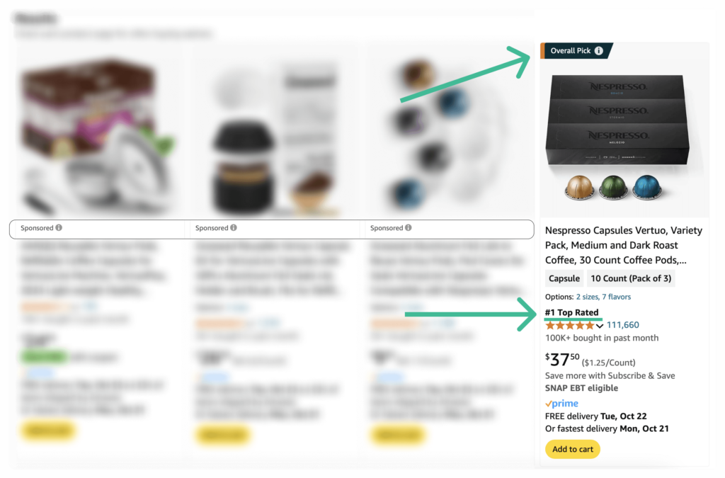 Amazon listing a product marked as Overall Pick and #1 Top Rated