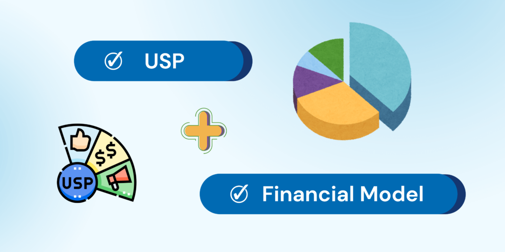 Visual representation of financial modeling and unique selling proposition (USP) strategy for Amazon sellers.