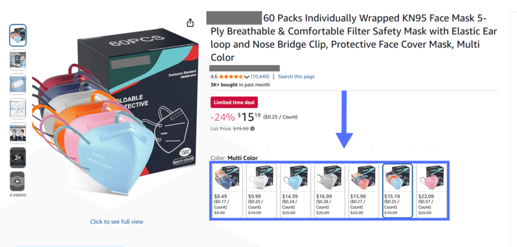 Product variants and discount price