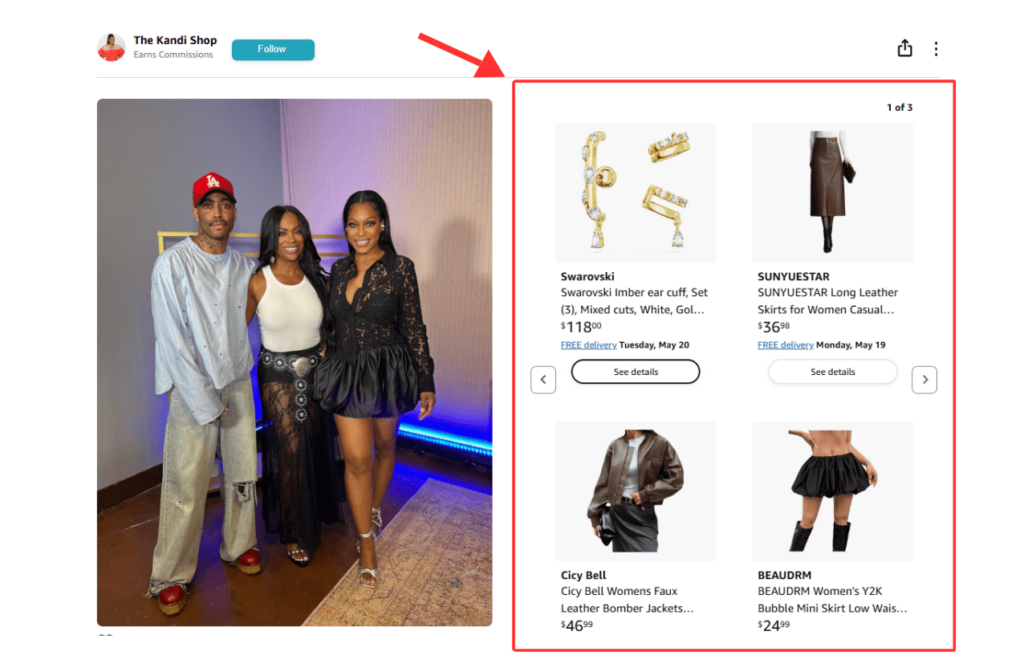 Screenshot of influencer Instagram post with Amazon attribution tag in campaign dashboard.