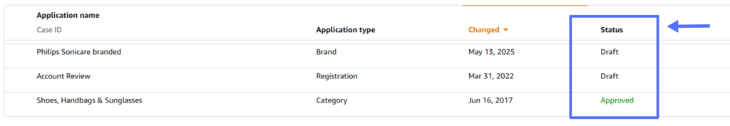 Amazon case log showing draft application status for Philips Sonicare and account review.